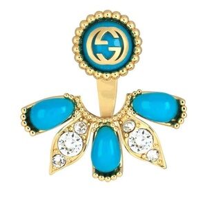 Gucci NIB interlocking G single earring blue turquoise and gold